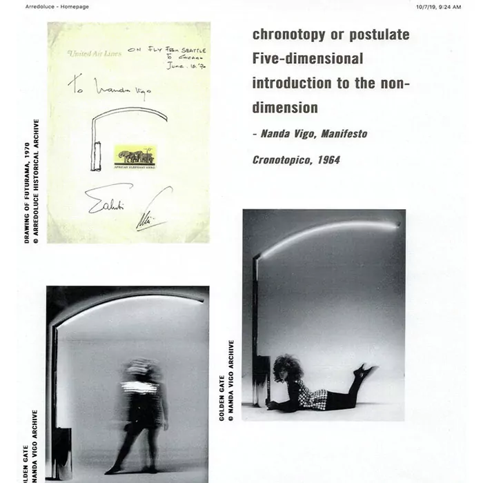 Nanda Vigo, fotografías y diagrama del luminario Golden Gate.